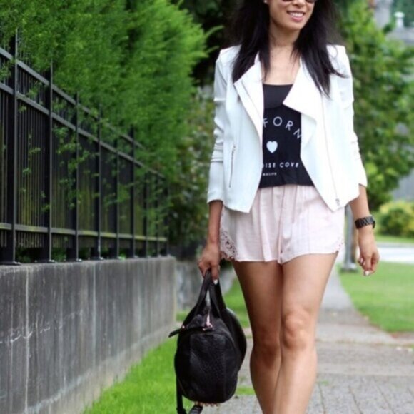 Aritzia Babaton Dominic Moto Blazer Jacket Zip Up Shoulder pads Ivory Ecru 2 - Picture 6 of 16